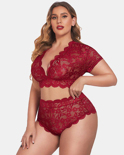 Charming Plus Size Lace V Bra Set