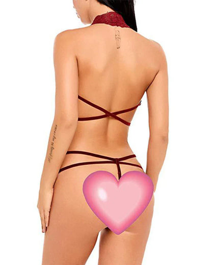 Seductive Deep V Lace Halter Bodysuit
