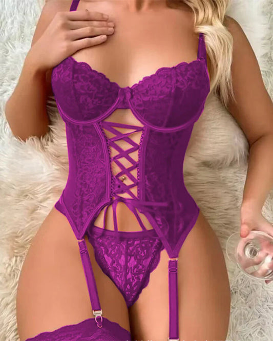 Sexy Garter Lace Mini Bodysuit