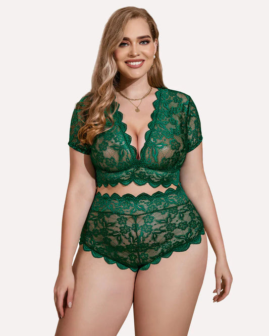 Charming Plus Size Lace V Bra Set