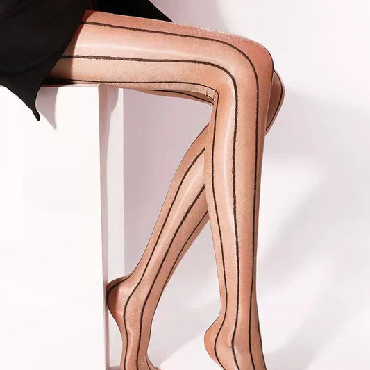 Sultry Oiled Stockings with Vertical Lines