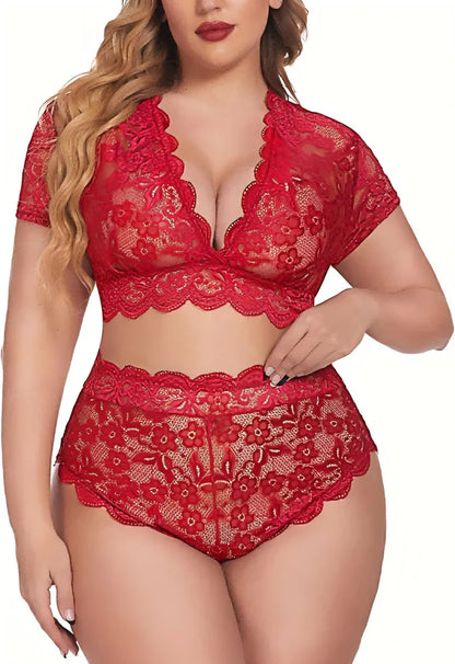 Charming Plus Size Lace V Bra Set