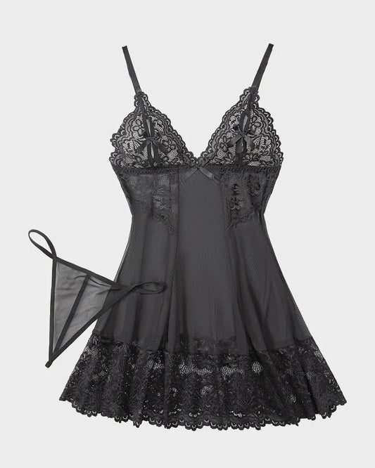 Sultry Lace Mesh Nightdress with G-String