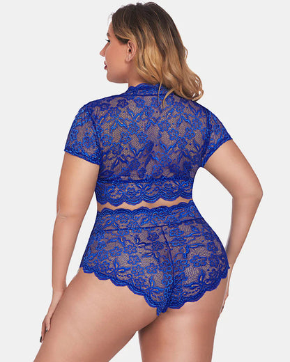 Charming Plus Size Lace V Bra Set