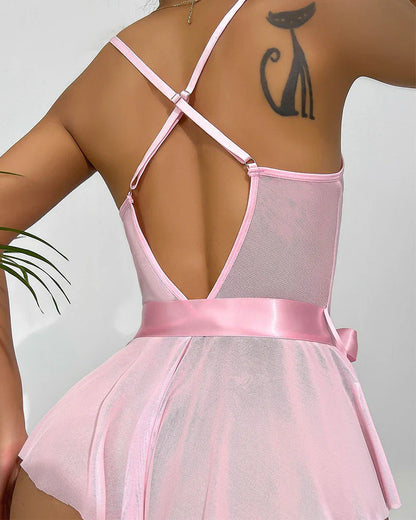 Sultry Lace Belted Teddy Bodysuit Nightwear